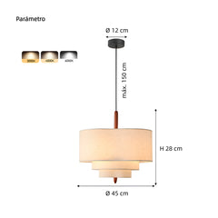 Lámpara de Tela Colgante Estilo Japonés Beige Regulable en Altura para Comedor