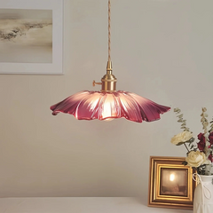 Lámpara colgante flor de cristal rosa vintage ajustable en altura para comedor