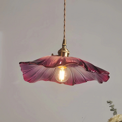 Lámpara colgante flor de cristal rosa vintage ajustable en altura para comedor