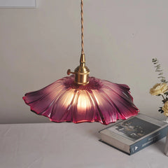 Lámpara colgante flor de cristal rosa vintage ajustable en altura para comedor