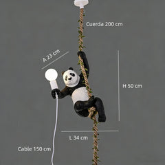 Lámpara Colgante de Panda en una Cuerda LED con Altura Regulable