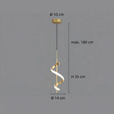 Lámpara colgante espiral dorada LED moderna para mesita de noche