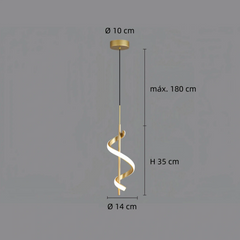 Lámpara colgante espiral dorada LED moderna para mesita de noche