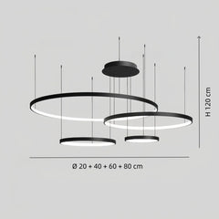 Lámpara Colgante Multiple de Anillos de Metal Negro LED para Salon Moderno
