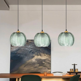 Lámpara colgante vintage de vidrio verde tipo globo regulable en altura para comedor