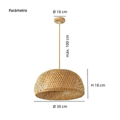 Lámpara Colgante de Bambú LED Estilo Retro Chino en Forma de Sombrero para Comedor