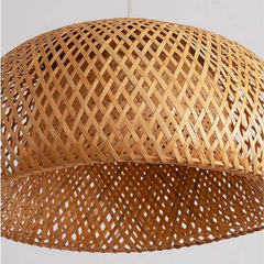 Lámpara Colgante de Bambú LED Estilo Retro Chino en Forma de Sombrero para Comedor