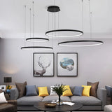 Lámpara Colgante Multiple de Anillos de Metal Negro LED para Salon Moderno