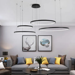 Lámpara Colgante Multiple de Anillos de Metal Negro LED para Salon Moderno