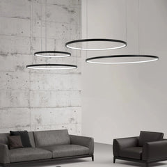 Lámpara Colgante Multiple de Anillos de Metal Negro LED para Salon Moderno
