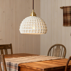 Lámpara Colgante Cerámica Blanca LED Estilo Nórdico para Comedor