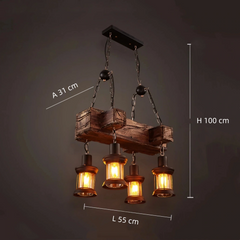 Lámpara colgante vintage industrial de madera y metal para comedor