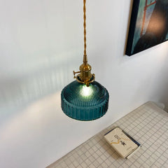 Lámpara Colgante de Vidrio Vintage Azul Pato Regulable en Altura para Comedor