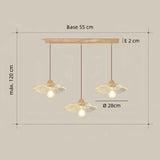 Lámpara colgante tipo flor tres luces de madera y cristal estilo nórdico para cocina