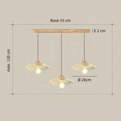 Lámpara colgante tipo flor tres luces de madera y cristal estilo nórdico para cocina