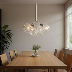 Lámpara de araña racimo moderna de vidrio regulable en altura para comedor