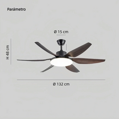 Ventilador de techo con luz 6 aspas moderno silencioso con motor DC y mando a distancia 132 cm para salón