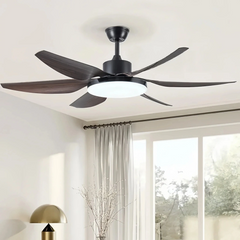 Ventilador de techo con luz 6 aspas moderno silencioso con motor DC y mando a distancia 132 cm para salón