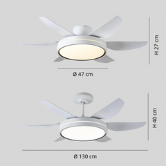 Ventilador de techo 5 aspas con luz blanco silencioso con motor DC y temporizador 130 cm para salón
