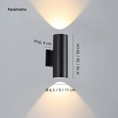 Aplique de pared exterior bidireccional cilíndrico negro LED IP65 moderno para porche