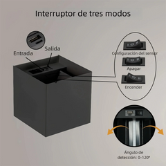 Aplique exterior con sensor de movimiento LED cubo IP65 10W o 15W