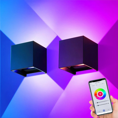 Aplique de pared exterior bidireccional LED RGB 6W IP65 negro cúbico