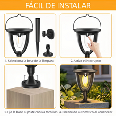 Lámpara solar de exterior farol negra LED IP65 pack de 2