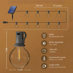 Cadena de luces solares G40 LED regulable IP45 para jardín exterior