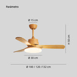 Ventilador de techo con luz LED acabado madera 3 aspas 6 velocidades Ø100/120/130 cm