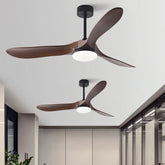 Ventilador de techo silencioso de madera LED motor inverter 3 aspas reversibles Ø106/132 cm