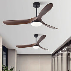 Ventilador de techo silencioso de madera LED motor inverter 3 aspas reversibles Ø106/132 cm