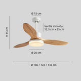 Ventilador de techo de madera con luz LED, motor DC y 3 aspas