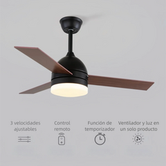 Ventilador de techo con luz LED de madera Ø100 cm silencioso con mando