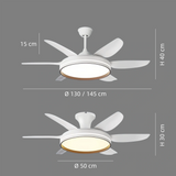 Ventilador de techo blanco con luz LED silencioso y motor DC de 6 aspas