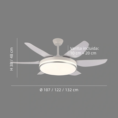 Ventilador de techo silencioso con luz LED y mando a distancia de 6 aspas