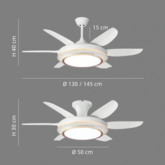 Ventilador blanco de techo con luz LED y motor DC silencioso Ø130/145 cm