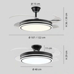 Ventilador de techo invisible con luz LED regulable silencioso y reversible