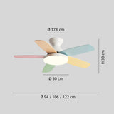 Ventilador de techo infantil con luz LED y motor inverter multicolor de madera