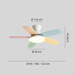 Ventilador de techo infantil con luz LED y motor inverter multicolor de madera
