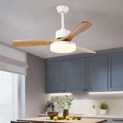 Ventilador de techo con luz LED acabado madera 3 aspas 6 velocidades Ø100/120/130 cm