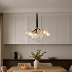 Lámpara de araña racimo moderna de vidrio regulable en altura para comedor