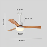 Ventilador de techo con luz y aspas de madera silencioso motor DC con temporizador Ø132 cm