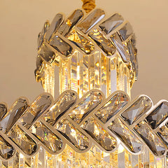 Lámpara colgante de escalera de cristal en espiral de lujo gris claro