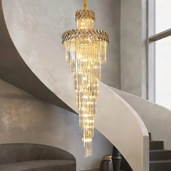Lámpara colgante de escalera de cristal en espiral de lujo gris claro