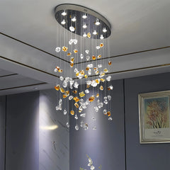 Lámpara colgante de cristal moderna ovalada multicolor con LED para salón