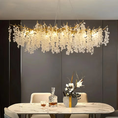 Lámpara de araña de cristal moderna dorada con LED diseño de pétalos para salón