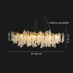 Lámpara de araña de cristal moderna dorada con LED diseño de pétalos para salón