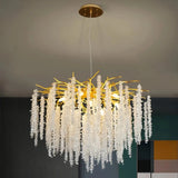 Lámpara de araña de cristal dorada elegante diseño floral para comedor