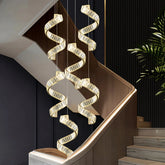 Lámpara de escalera colgante LED regulable de cristal en espiral moderna