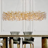 Lámpara colgante de cristal dorada LED tipo rama de lujo para comedor